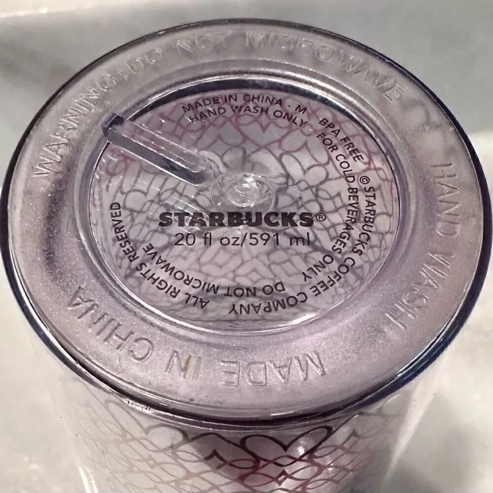 Starbucks Rainbow Hearts Plastic Cup Tumbler W/ Lid & New Straw Multicolor 591ml